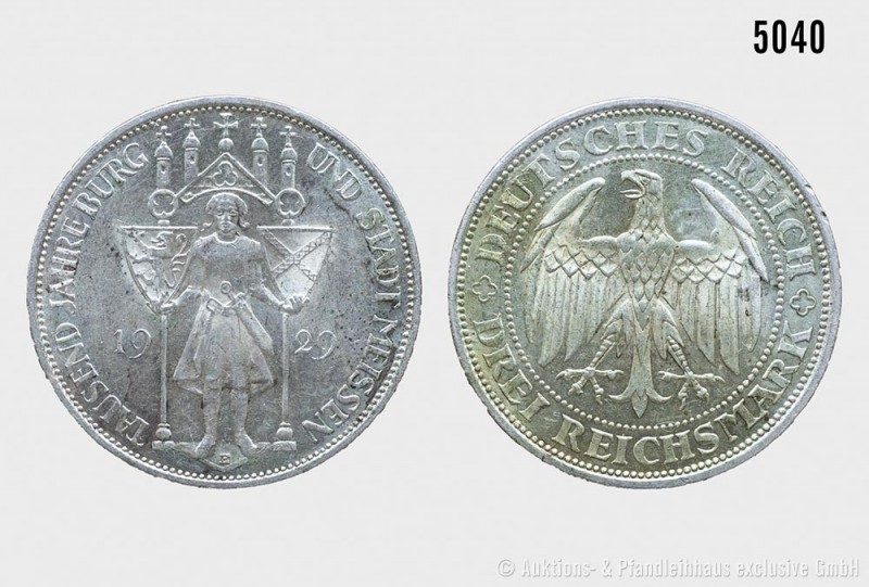 Weimarer Republik, 3 Reichsmark 1929 E, Jahrtausendfeier Burg und Stadt Meissen....