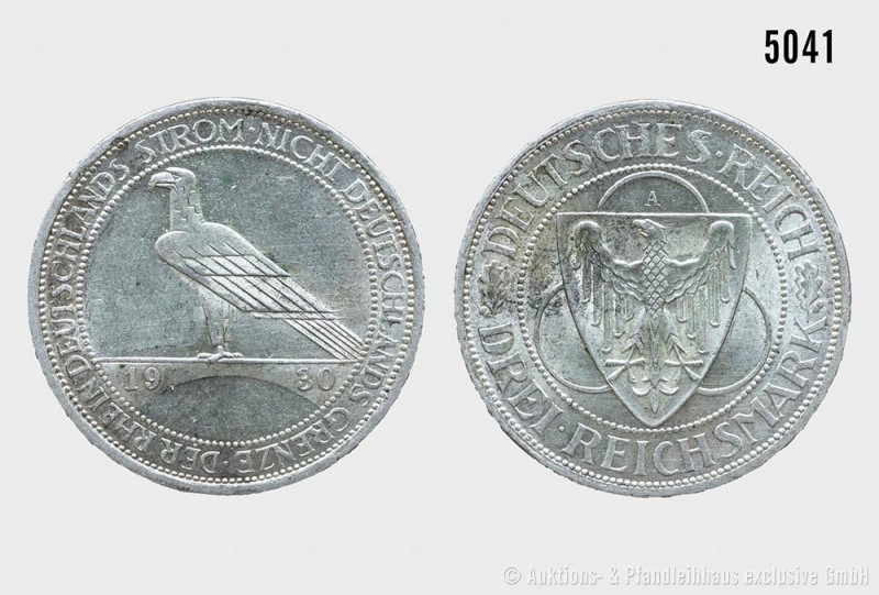 Weimarer Republik, 3 Reichsmark 1930 A, auf die Rheinlandräumung. 15,00 g; 30 mm...