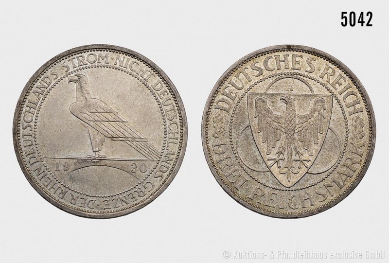 Weimarer Republik, 3 Reichsmark 1930 A, auf die Rheinlandräumung. 14,96 g; 30 mm...