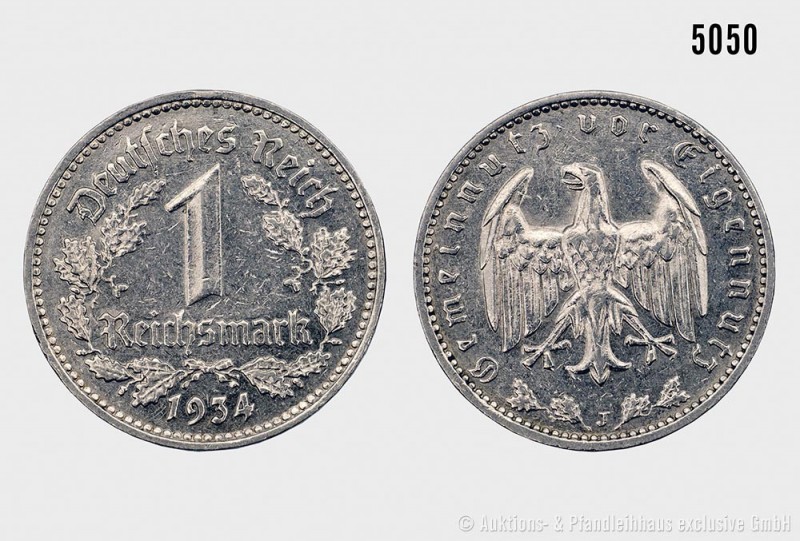 Drittes Reich, Konv. von zwei 1-Reichsmark-Münzen, bestehend aus: 1 Reichsmark 1...