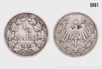 Deutsches Reich, Konv. 1/2 Mark, bestehend aus 1/2 Mark 1908 G. 2,68 g; 20 mm. Dazu 1/2 Mark 1912 F. 2,76 g; 20 mm. AKS 6. Sehr schön.