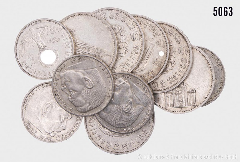 Drittes Reich, umfangreiches Konv. von Silbergedenkmünzen, bestehend aus: 10 x 5...