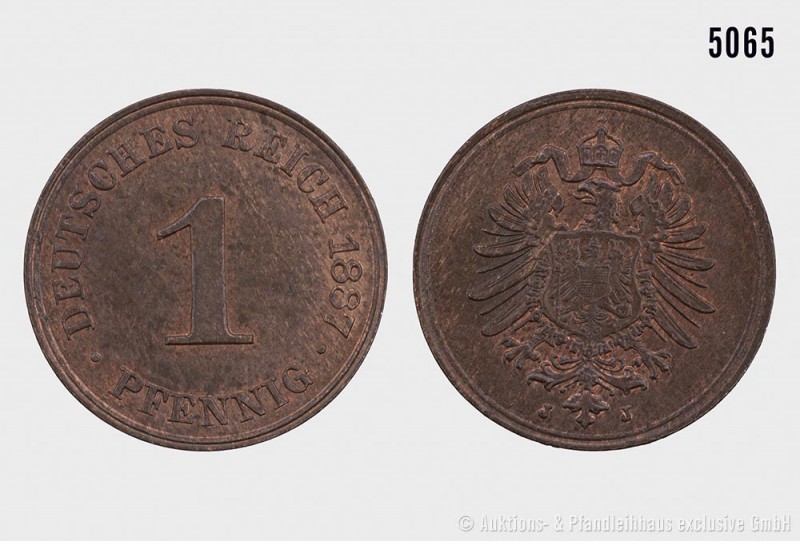 Deutsches Reich, 1 Pfennig 1887 J. 2,00 g; 17 mm. AKS 20. Sehr selten in dieser ...