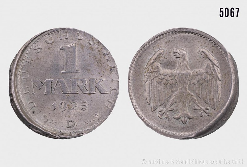 Weimarer Republik, Fehlprägung 1 Mark 1925 D, deutlich dezentriert mit plastisch...
