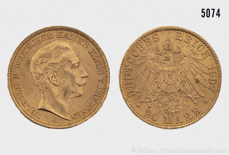 Deutsches Reich, Wilhelm II. (1888-1918), 20 Mark 1907 A, 900er Gold. 7,96 g; 22...
