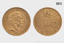 Deutsches Reich, Wilhelm II. (1888-1918), 20 Mark 1907 A, 900er Gold. 7,96 g; 22 mm. AKS 124; Jaeger 252. Kleine Kratzer, sehr schön/fast vorzüglich....