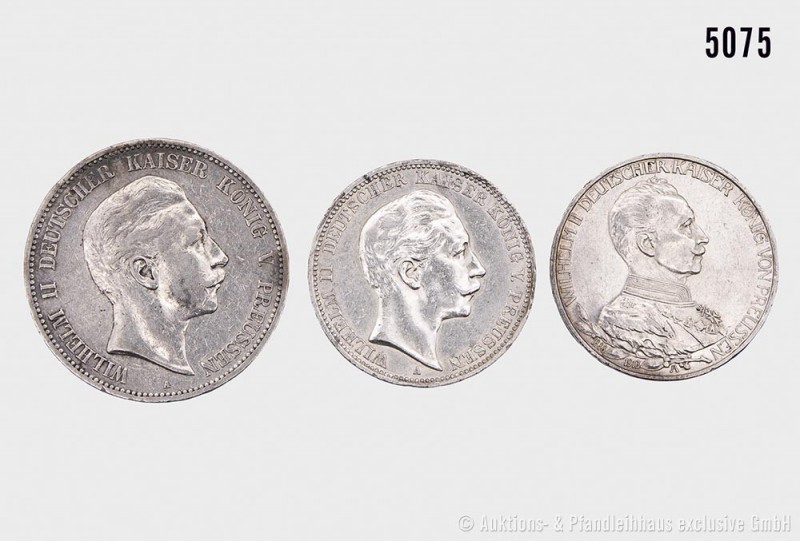 Deutsches Reich, Wilhelm II. (1888-1918), Konv. von 3 Silbermünzen, bestehend au...