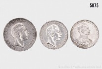 Deutsches Reich, Wilhelm II. (1888-1918), Konv. von 3 Silbermünzen, bestehend aus: 5 Mark 1902 A, 3 Mark 1911 A und 3 Mark 1913 A. Unterschiedliche Er...