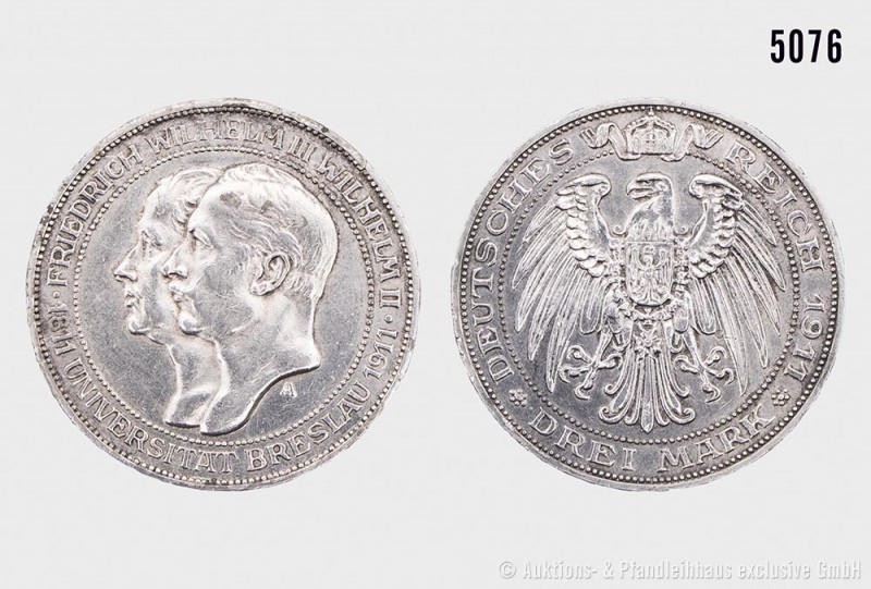 Deutsches Reich, Wilhelm II. (1888-1918), 3 Mark 1911 A, auf das 100-jährige Bes...