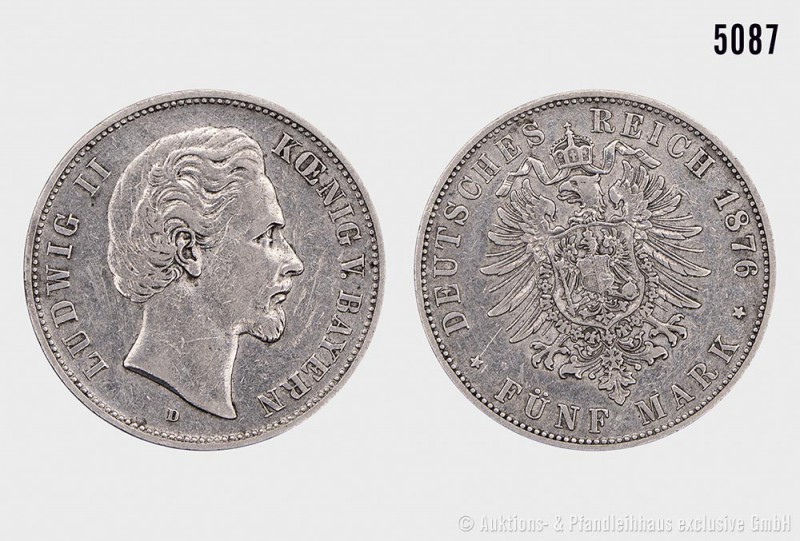 Deutsches Reich, Bayern, Ludwig II. (1864-1886), 5 Mark 1876 D. 27,52 g; 38 mm. ...