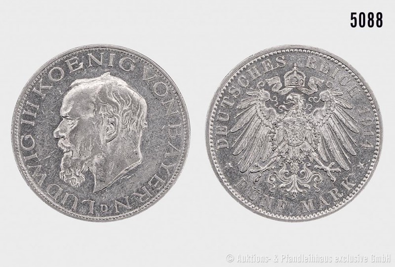 Deutsches Reich, Ludwig III. (1913-1918), 5 Mark 1914. 27,78 g; 38 mm. AKS 209; ...