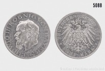 Deutsches Reich, Ludwig III. (1913-1918), 5 Mark 1914. 27,78 g; 38 mm. AKS 209; Jaeger 53. Attraktives Exemplar, feine Kratzer, vorzüglich/leichter St...