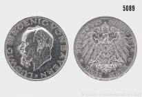 Bayern, Ludwig III. (1913-1918), Konv. von zwei Silbermünzen, bestehend aus: 3 Mark 1914 D. 16,67 g; 33 mm. AKS 210; Jaeger 52. Winzige Kratzer, vorzü...