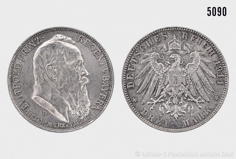 Bayern, Prinzregent Luitpold (1886-1912), Konv. von 2 Silbermünzen, bestehend au...