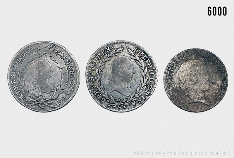 Österreich-Ungarn, Habsburger, Konv. von 3 Zehn-Kreuzer-Münzen, bestehend aus: M...