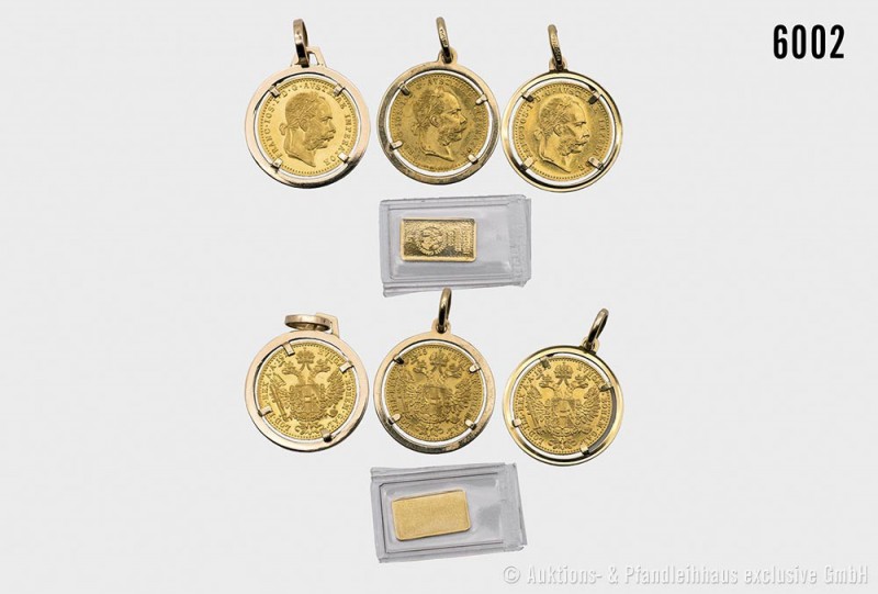 Konv. von 3 gefassten Goldmünzen (Fassung jeweils 750er Gold), bestehend aus: Ös...