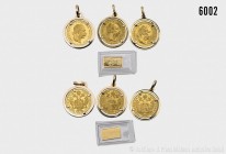 Konv. von 3 gefassten Goldmünzen (Fassung jeweils 750er Gold), bestehend aus: Österreich, Franz Joseph I. (1830-1916), Dukat 1915 (amtliche Neuprägung...