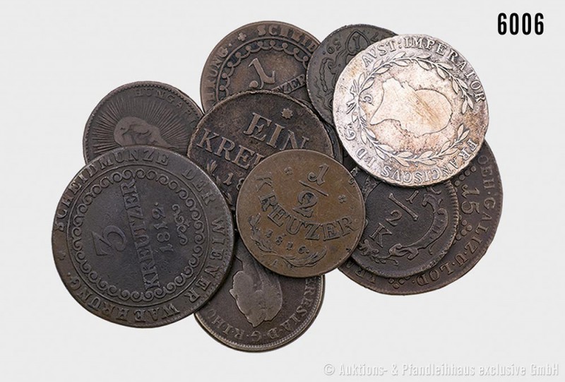 Österreich-Ungarn, Konv. von 11 Kleinmünzen, darunter: 1 Kreuzer 1759, 1 Kreuzer...