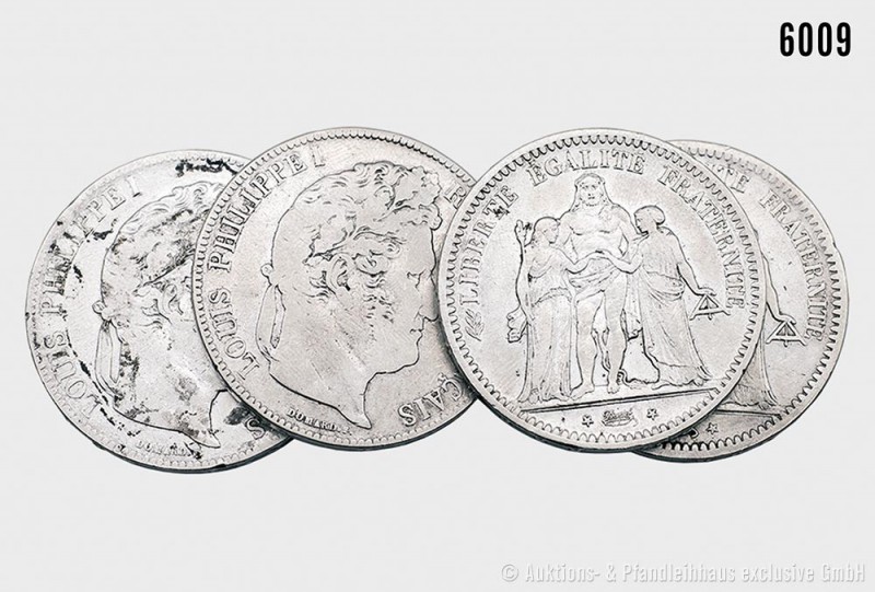 Frankreich, Konv. von 4 Silbermünzen, bestehend aus: Ludwig Philipp I. (1830-184...