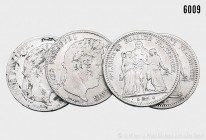 Frankreich, Konv. von 4 Silbermünzen, bestehend aus: Ludwig Philipp I. (1830-1848), 5 Francs 1837 B und 1839 B. 24,64 g; 37 mm. Schön 72. 2 Stück. Daz...