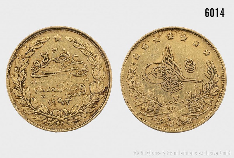 Osmanisches Reich (Türkei), Sultan Abdul Hamid II. (1876-1909), 100 Piaster. 7,1...