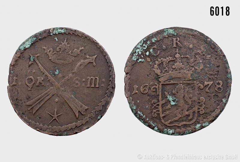 Schweden, Karl XI. (1660-1697), 1 Öre Silvermynt 1678. 36,51 g; 47 mm. KM 264. E...