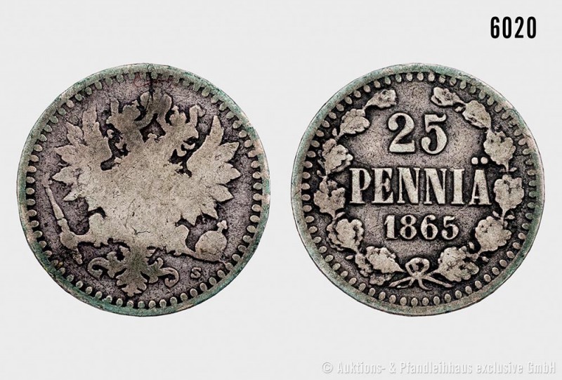 Finnland, 25 Penniä 1865. 1,15 g; 16 mm. Kahnt/Schön 4. Fast sehr schön/sehr sch...