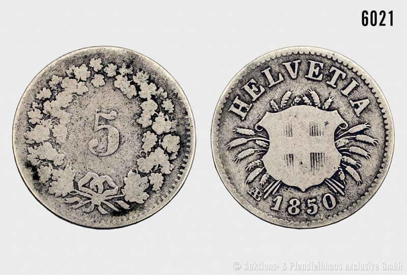 Schweiz (Eidgenossenschaft), 5 Rappen 1850 AB. 1,56 g; 17 mm. Kahnt/Schön 3; Div...