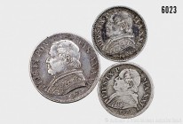 Vatikan, Pius IX. (1846-1870), Konv. von 3 Kleinmünzen, bestehend aus: 1 Lira 1867. 4,99 g; 24 mm. KM 1378. Dazu 2 Exemplare 10 Soldi 1868. 19 mm. Seh...