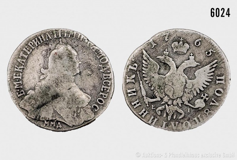 Russland, Katharina II. (1762-1796), Konv. von zwei 1/4-Rubel-Münzen 1765. 5,39 ...