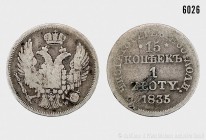 Polen, unter russischer Herrschaft, Nikolaus I. (1825-1855), nach der Niederschlagung des polnischen Aufstands von 1831, 1 Zloty (15 Kopeken) 1835. 2,...