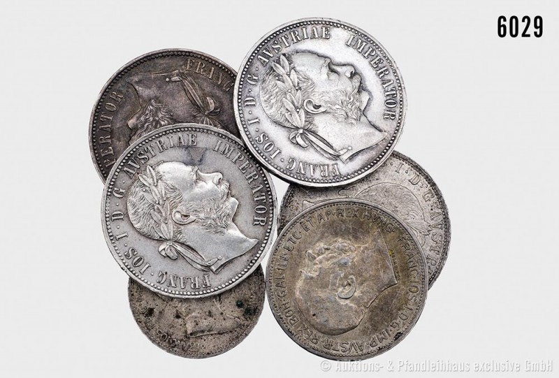 Österreich-Ungarn, Konv. von 6 Silbermünzen, bestehend aus: Franz Joseph I. (184...
