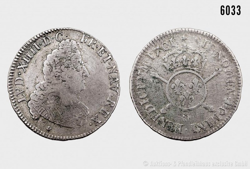 Frankreich, Ludwig XIV. (1643-1715), 1/2 Ecu 1701. 12,96 g; 36 mm. Vgl. Gadoury ...