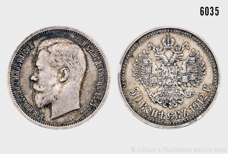 Russland, Nikolaus II. (1894-1917), 50 Kopeken 1912, St. Petersburg. 10,00 g; 27...