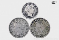 USA, Konv. von 3 Kleinmünzen, bestehend aus: 5 Cents 1901, 5 Cents 1910. Schön 119. 1 Dime 1916. Schön 120. Sehr schön.