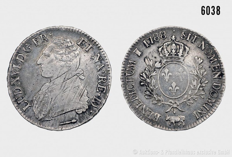 Frankreich, Ludwig XVI. (1774-1793), Ecu 1788. 29,04 g; 42 mm. Gadoury 356a; Dup...