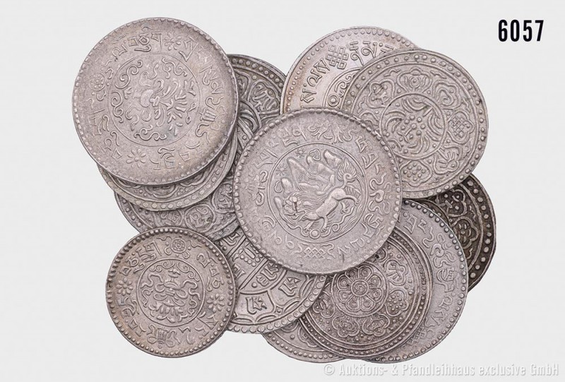 Tibet, Konv. von 13 Silbermünzen, darunter 3 Srang 1933-1934 (Schön 30), 1935-19...