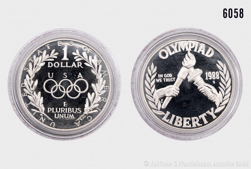 USA, 1 Dollar 1988, 900er Silber, auf die XXIV. Olympischen Sommerspiele in Seou...