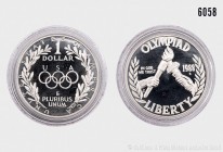 USA, 1 Dollar 1988, 900er Silber, auf die XXIV. Olympischen Sommerspiele in Seoul. 26,73 g. 38 mm (Durchmesser Münze, ohne Kapsel). Schön 223. PP, in ...