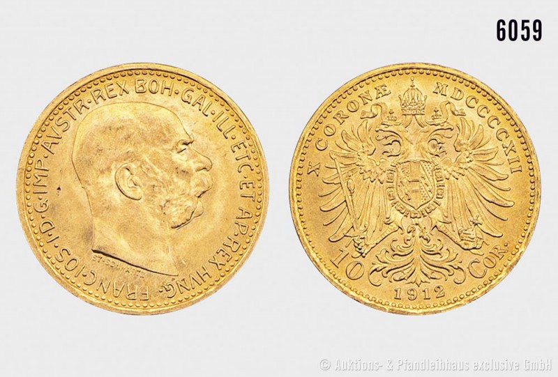 Österreich, 10 Kronen 1912, amtliche Nachprägung, 900er Gold. 3,38 g; 19 mm. Sch...