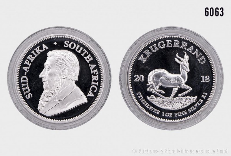 Südafrika, 1 Rand 2018, Krügerrand, 1 Unze Feinsilber (999er Silber). 31,10 g; 3...