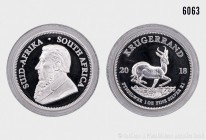 Südafrika, 1 Rand 2018, Krügerrand, 1 Unze Feinsilber (999er Silber). 31,10 g; 39 mm. Selten, Auflage 15.000 Exemplare. PP, gekapselt und in Originalv...