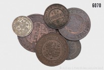 Russland, Konv. von 7 Münzen, bestehend aus: 5 Kopeken 1878. Kahnt/Schön 106. 3 Kopeken 1880. Kahnt/Schön 105. 2 Kopeken 1906. Schön 4. 1 Kopeke 1906....