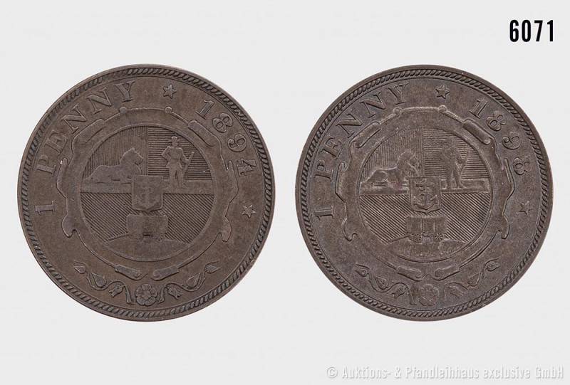 Südafrika, Konv. von zwei 1 Penny-Münzen: 1 Penny 1894 und 1 Penny 1898. Kahnt/S...