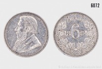 Südafrika, Konv. von zwei Münzen, bestehend aus: 6 Pence 1894, 925er Silber. Kahnt/Schön 4. Selten. Sehr schön. Dazu: 1 Pond 1896. Zu Kahnt/Schön 10. ...