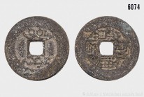 China, Qing Dynastie, 1 Cash (1796-1820), Jia Qing Tong Bao, Münzstätte Bao-Yuan. 3,79 g; 25 mm. Fast sehr schön.