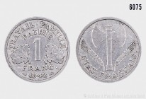Frankreich (Regierung von Vichy 1940-1944), Konv., bestehend aus 1 Franc 1942, Aluminium. 1,59 g; 23 mm. Dazu 1 Franc 1943, Aluminium. 1,30 g; 23 mm. ...