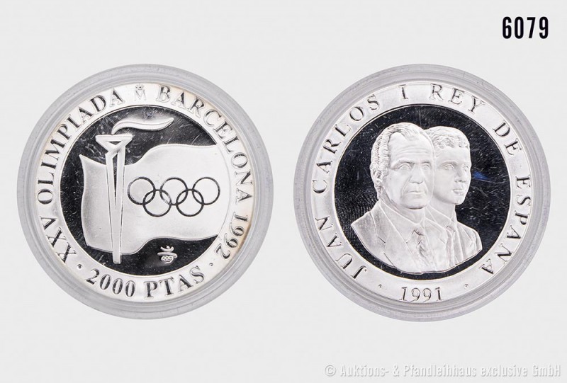 Spanien, 2000 Pesetas 1991, 925er Silber, anlässlich der XXV. Olympischen Spiele...