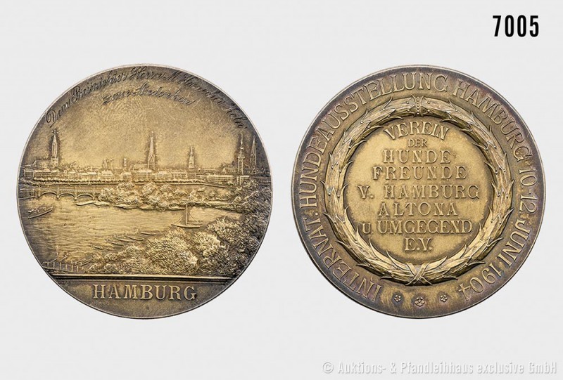 Hamburg, vergoldete Silbermedaille 1904 (v. Lauer) auf die Internationale Hunde-...