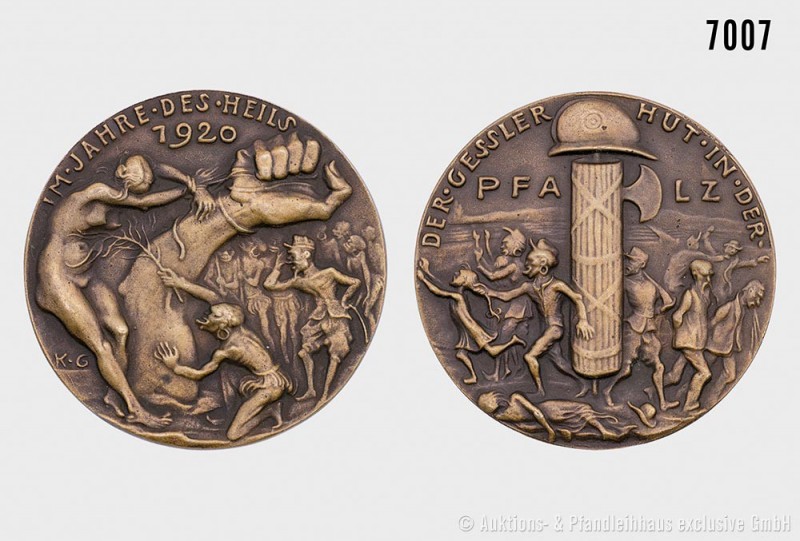Weimarer Republik, Bronzegussmedaille 1920 "Im Jahre des Heils", von Karl Goetz....